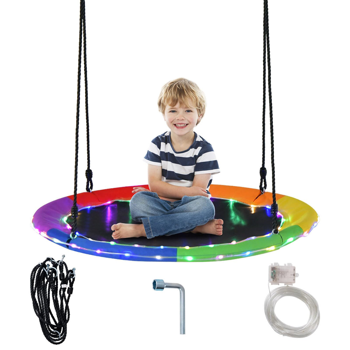 HONEY JOY 40”/100CM Saucer Tree Swing with LED Lights