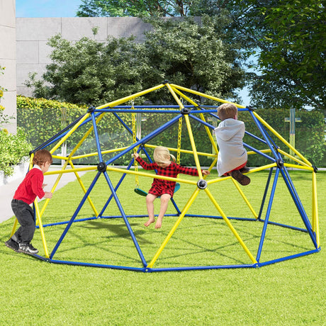 Climbing Dome with Swing, 10FT Kids Jungle Gym Monkey Bar Climbing Toys for Outdoor, Holds up to 363 KG