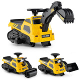 HONEY JOY 3-in-1 Kid Ride on Tractor w/Adjustable Arms, Electric Excavator Bulldozer Toy Road Roller w/Music