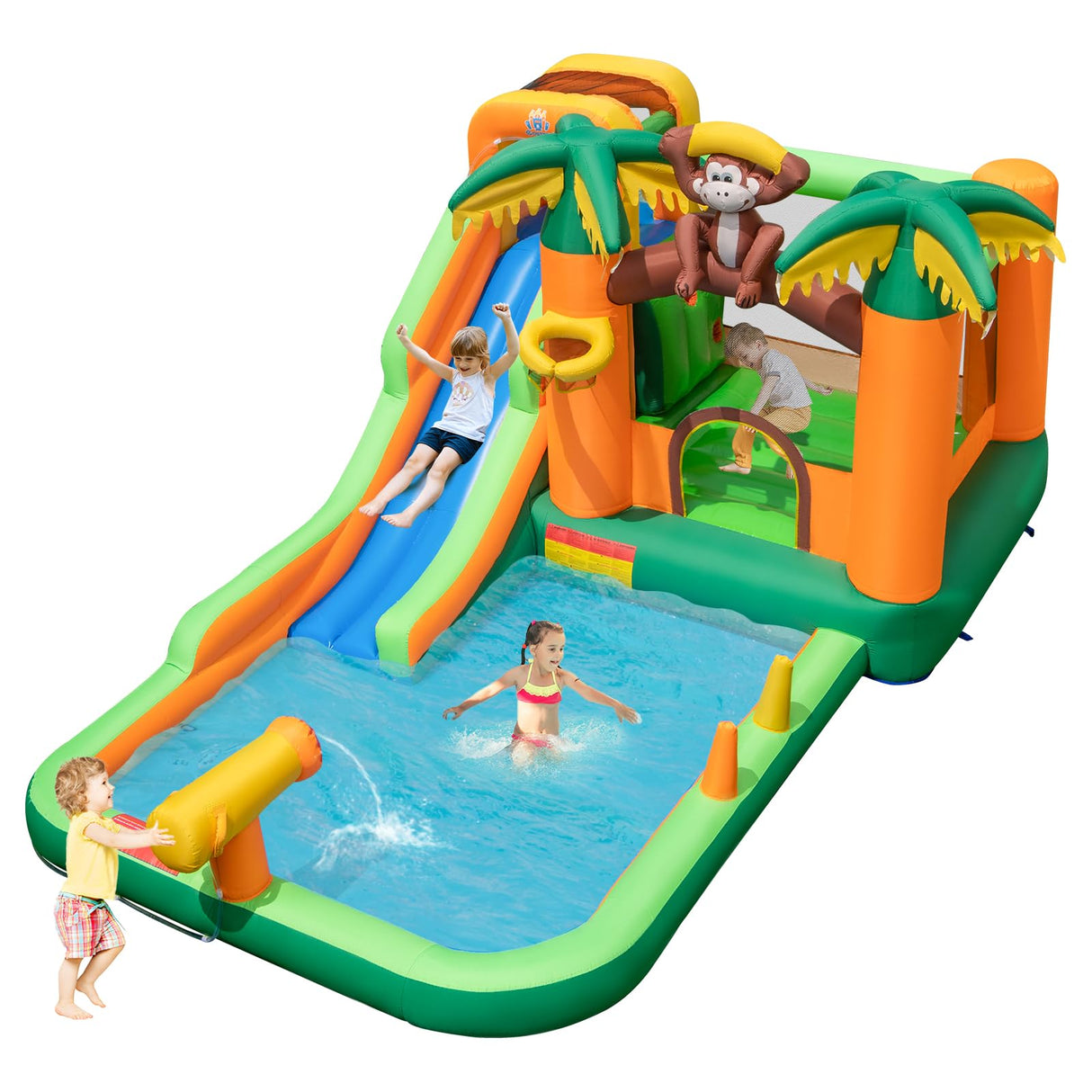 HONEY JOY Inflatable Water Slide, 7-in-1 Bounce House Water Park w/Splash Pool