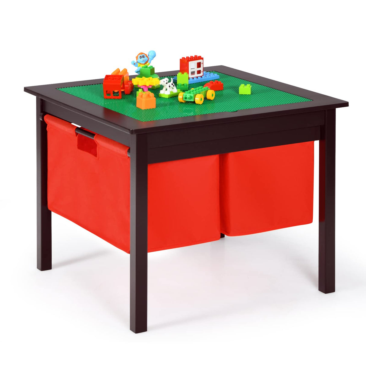 HONEY JOY Kids Table, Wooden Activity Desk for Children w/Storage Drawers, 2 in 1 Building Block Tabletop