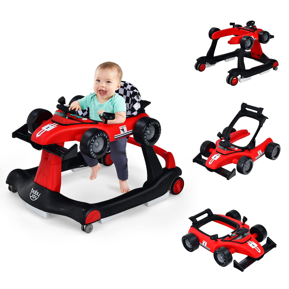 BABY JOY 4-in-1 Baby Walker, Foldable Activity Car Baby Walker