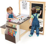 HONEY JOY Easel for Kids Wooden Art Easel with Double-Sided Blackboard & Whiteboard, Paper Roll for Drawing