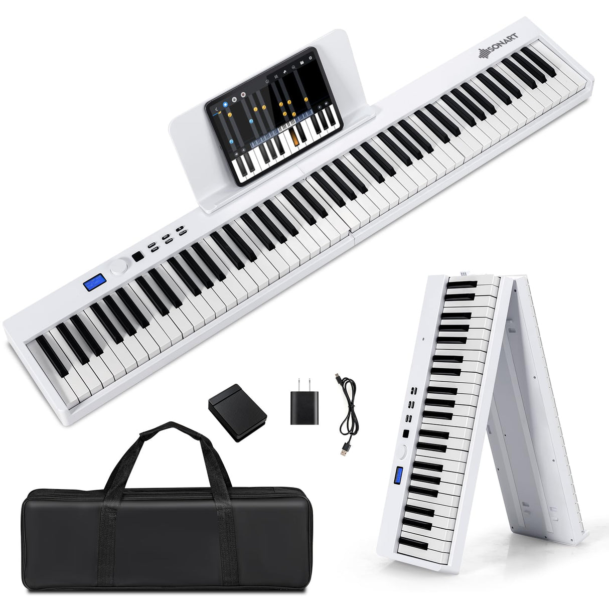 HONEY JOY 88-Key Foldable Electronic Keyboard, Full-size Semi Weighted Digital Piano for Beginners