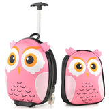 BABY JOY 2 PCs Kids Luggage Set, 16" Kids Rolling Suitcase w/ 12" Backpack