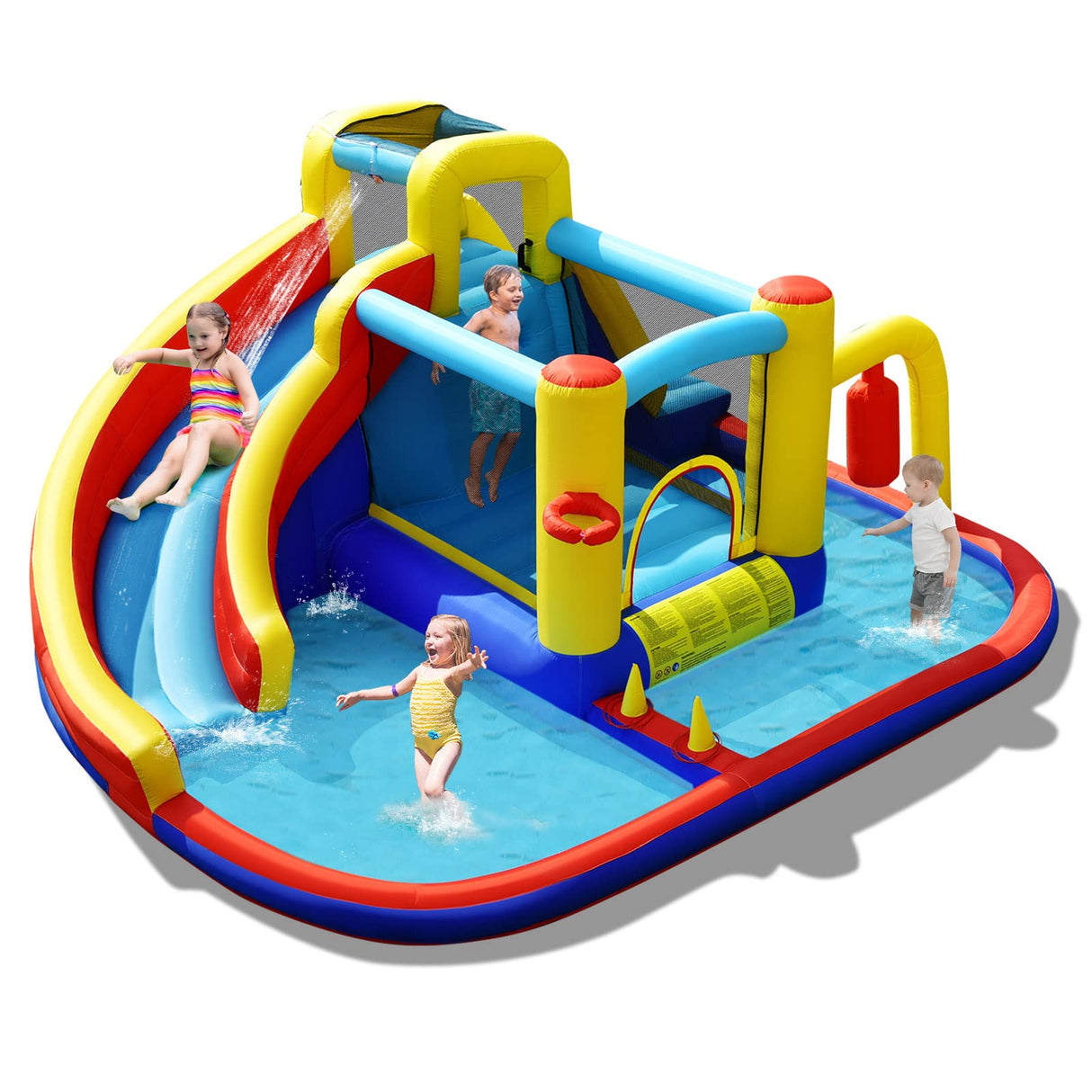 HONEY JOY Inflatable Water Slide, 7-in-1 Outdoor Kids Water Bounce House Jumping Castle