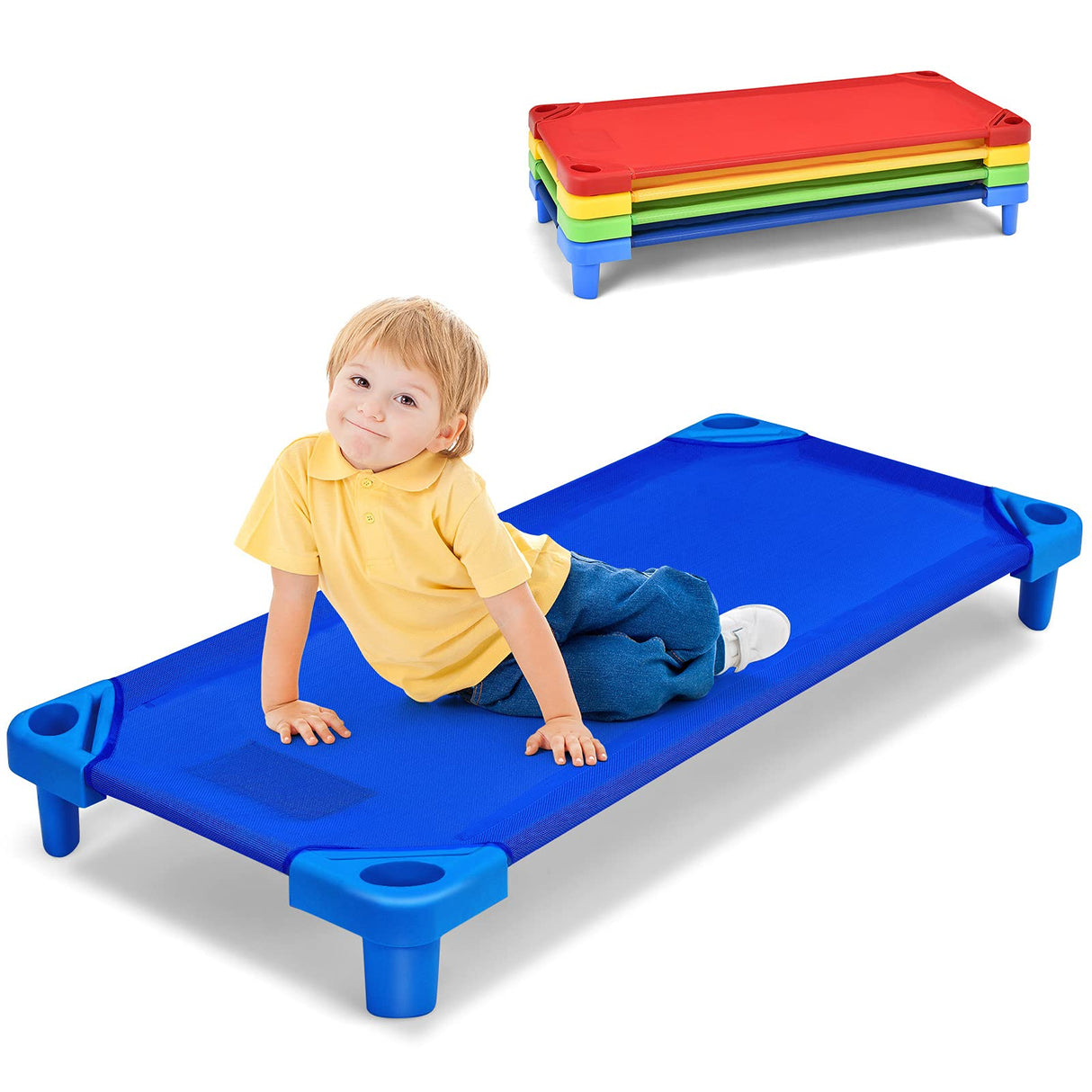 HONEY JOY Kids Stackable Naptime Cot, Toddler Daycare Cots Rest Mat w/ Easy Lift Corners