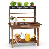 HONEY JOY Kids Potting Bench, Wooden Toy Gardening Center with 4 Pots, Removable Sink and Built-in Chalkboard