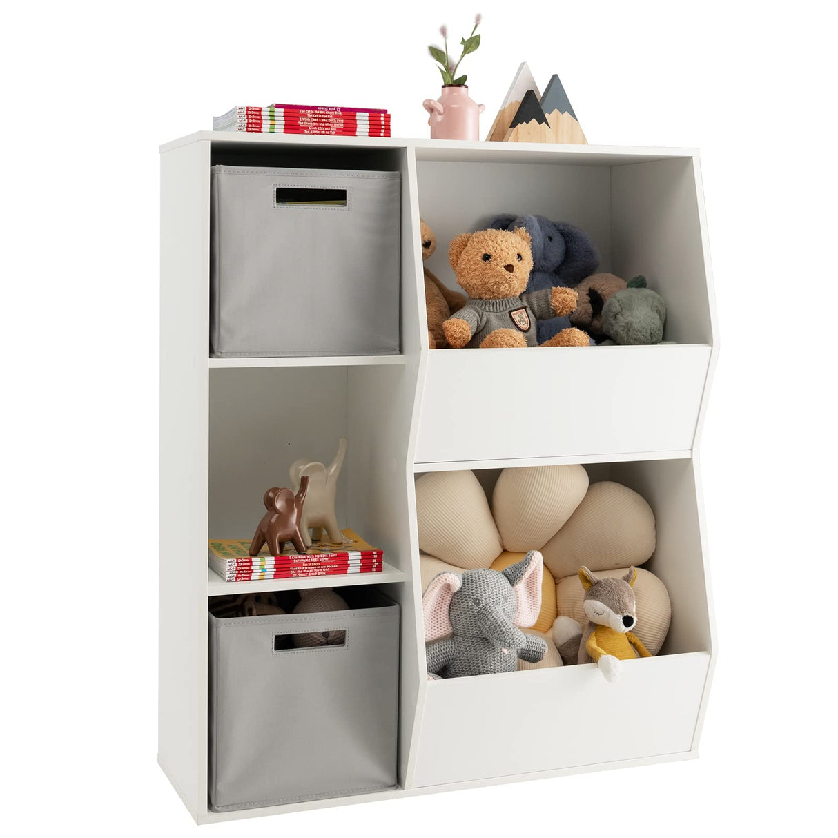 HONEY JOY 5 Cubbies Kids Toy Storage Organiser with Bookcase