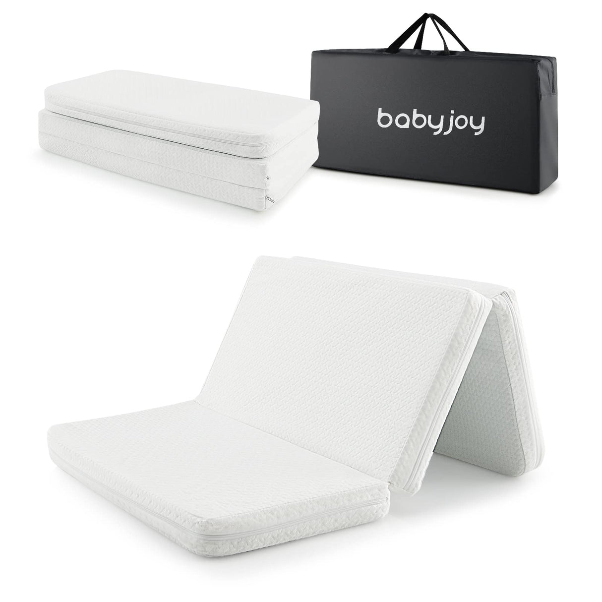 BABY JOY Folding Baby Cot Mattresses, 97 x 68 x 5cm Dual-Sided Foam Crib Mattresses w/Carrying Bag & Removable Zippered Cover