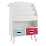 HONEY JOY Kids Bookshelf, Children Book Display Rack with 3-Tier Bookshelves, Open Compartment & 2 Fabric Drawers