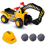 HONEY JOY Kids Ride On Excavator, Outdoor Digger Scooper Pulling Cart W/Safety Helmet Horn Underneath Storage