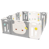 BABY JOY Foldable Baby Playpen 16 Panels, Kids Safety Yard Activity Center with Cute Bear Pattern, Storage Bag, Door with Safety Lock & Educational Toys