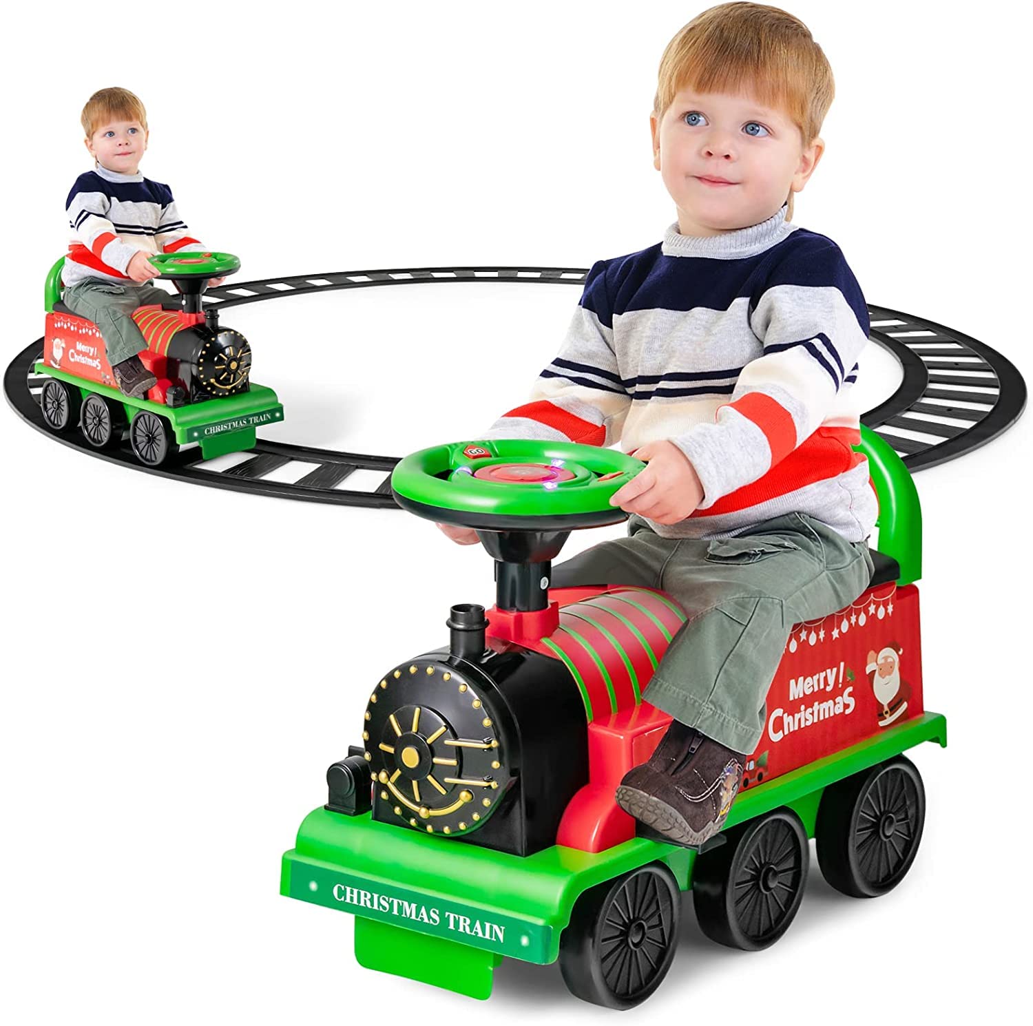 HONEY JOY Ride on Train Track 6V Electric Ride on Train with Tracks Babyjoy