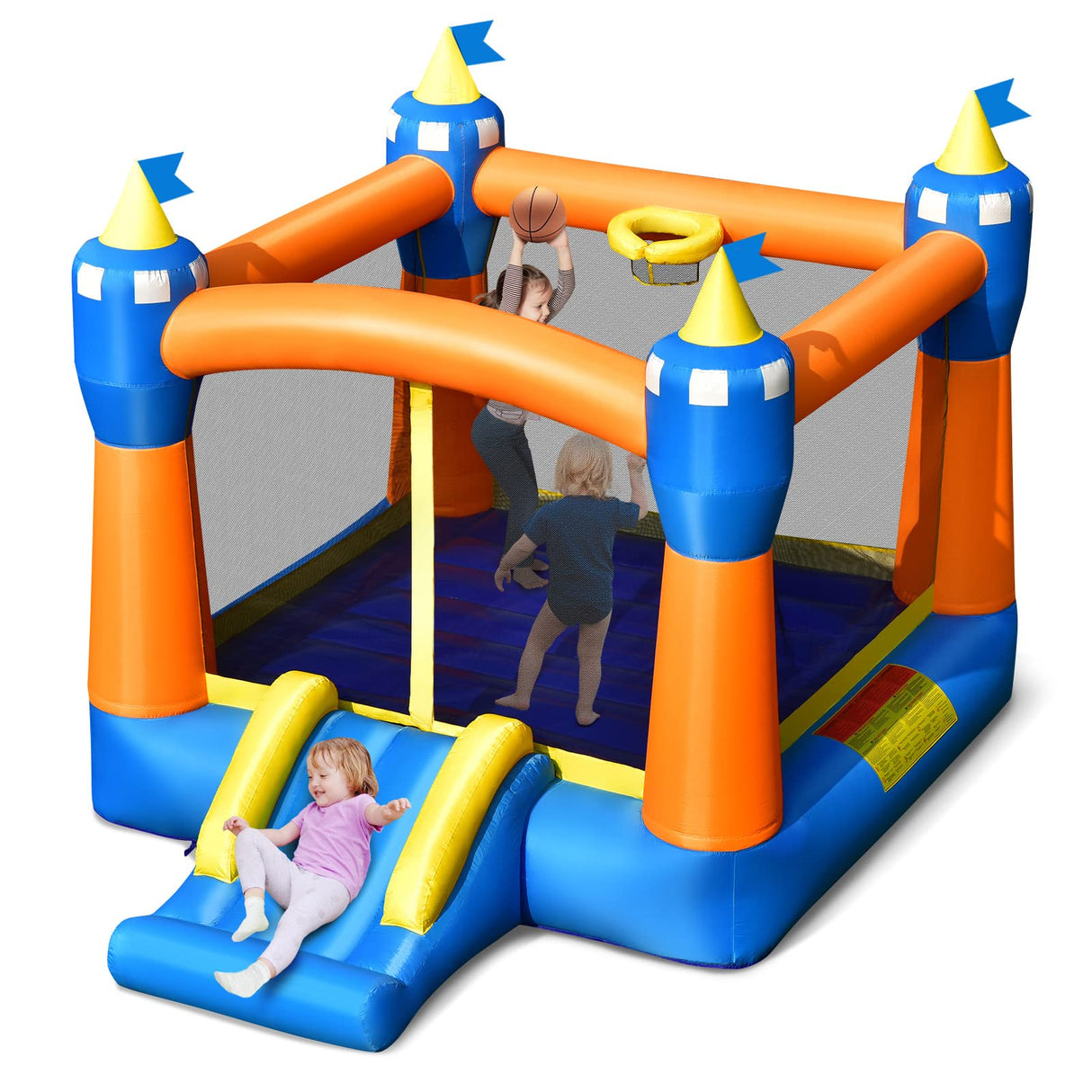 HONEY JOY Kids Inflatable Bounce House, Magic Theme Jumping Slide Bouncer w/Large Jumping Area, Slide & Basketball Rim