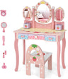 HONEY JOY Kids Vanity Table & Chair Set, Toddler Vanity w/Detachable Top, 2 in 1 Princess Makeup Dressing Table