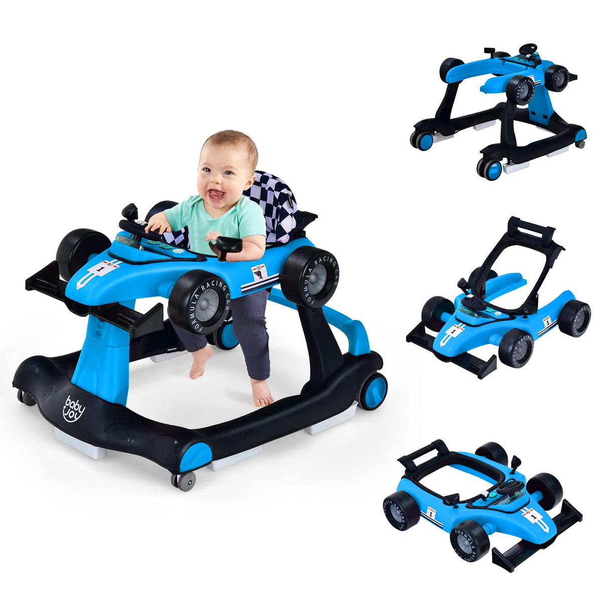 BABY JOY 4-in-1 Baby Walker, Foldable Activity Car Baby Walker