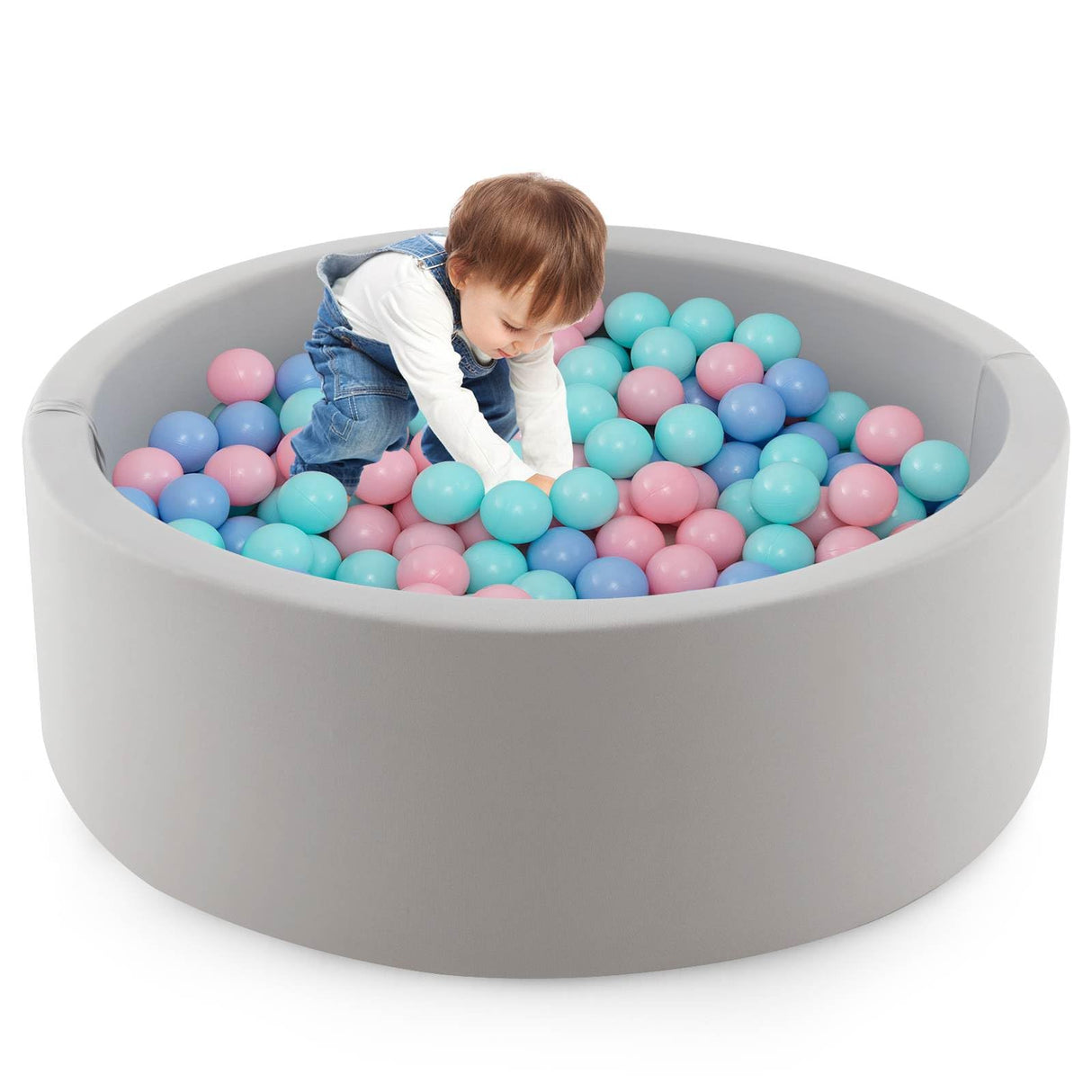 BABY JOY Foam Ball Pit for Kids, Soft Round Ball Pool Playpen Fence with 200 Ocean Balls & Storage Bag