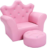 HONEY JOY Kids Sofa, Children Upholstered Sofa with Ottoman, Princess Lounge Sofa with Diamond Decoration