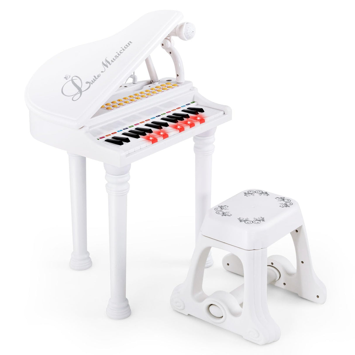 HONEY JOY 31 Keys Kids Piano Keyboard with Stool, Multifunctional Toy Piano with Microphone (White)