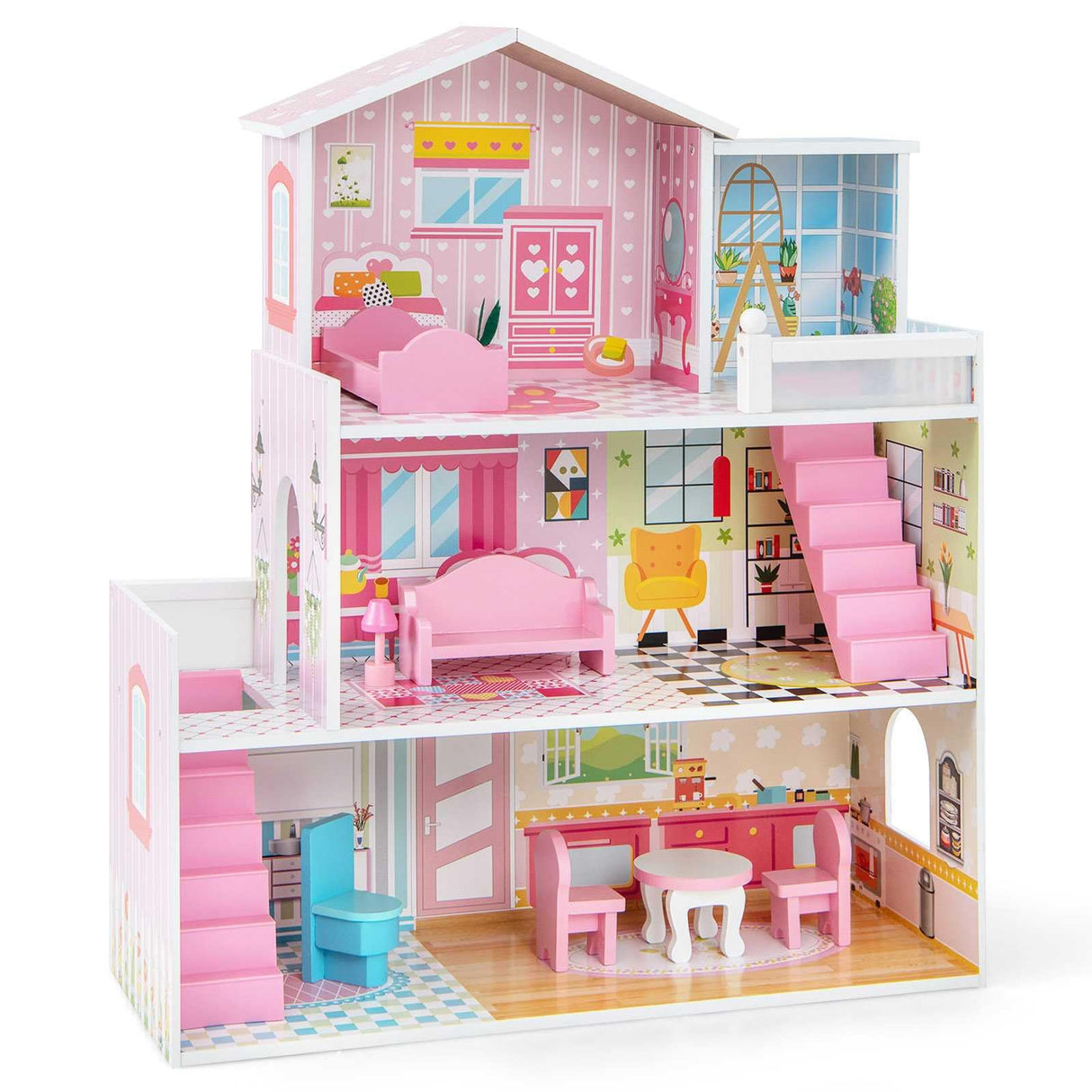 HOENY Joy Kids Wooden Dollhouse