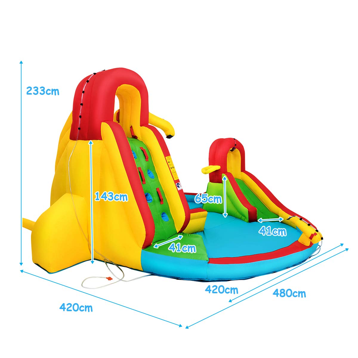 HONEY JOY Inflatable Water Park Jumping Castle, Kids Jumping Bounce House w/ 680W Air Blower, Large Splash Pool, Slides, Water Canon