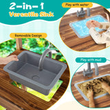 HONEY JOY Wooden Mud Kitchen, Outdoor Play Kitchen with Roof, Chalkboard, Stoves, Removable Sink and Kitchen Accessories