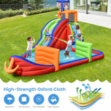 HONEY JOY Inflatable Waterslide, 6-in-1 Pirate Ship Bounce House w/Long Slide, Climbing Wall, Splash Pool