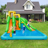 HONEY JOY Inflatable Water Slide, 6 in 1 Inflatable Castle Water Park w/Climbing Wall, Basketball Rim (Without Blower)