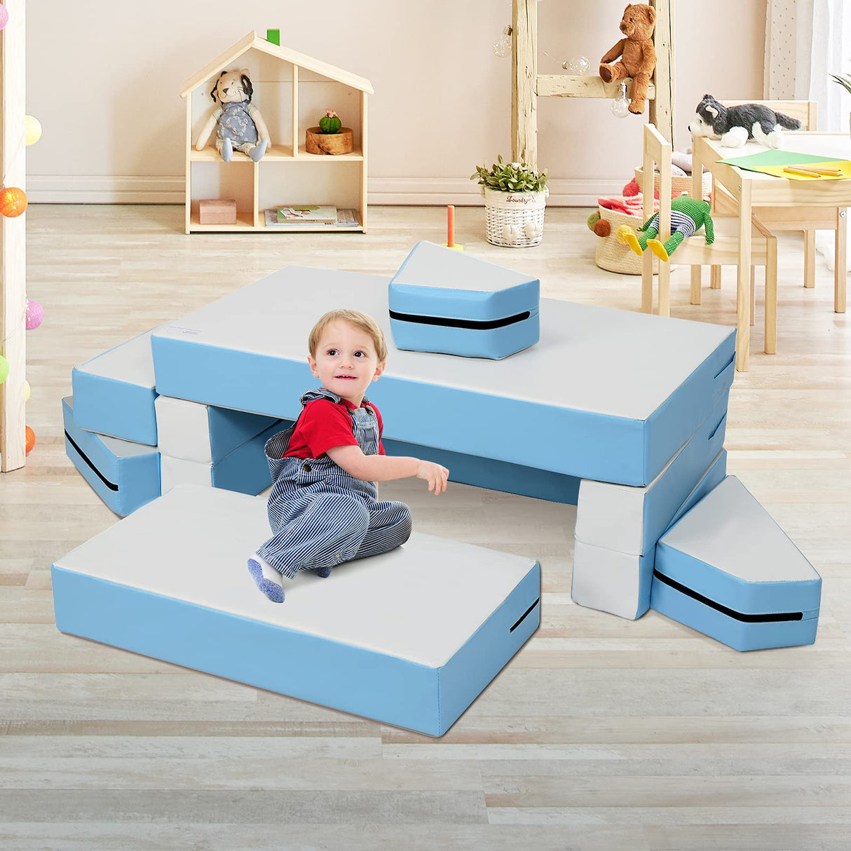 BABY JOY Kids Crawl & Climb Foam Play Set, 4-in-1 Soft Foam Building Blocks for Babies, Modular Kids Sofa