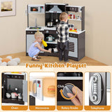 HONEY JOY Kids Pretend Play Kitchen Wooden Kitchen Playset Toy Gift w/Range Hood