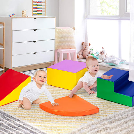 BABY JOY Climb and Crawl Foam Play Set, 4-Piece Soft Toddler Corner Climbing Sliding Blocks