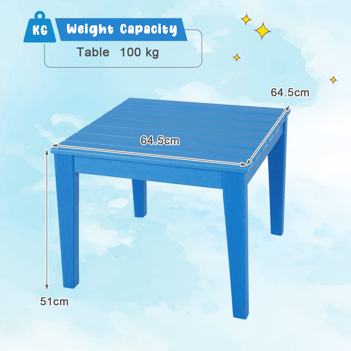 HONEY JOY 64.5 x 64.5 CM Square Kids Table, Weather Resistant Heavy-Duty Toddler Activity Play Table