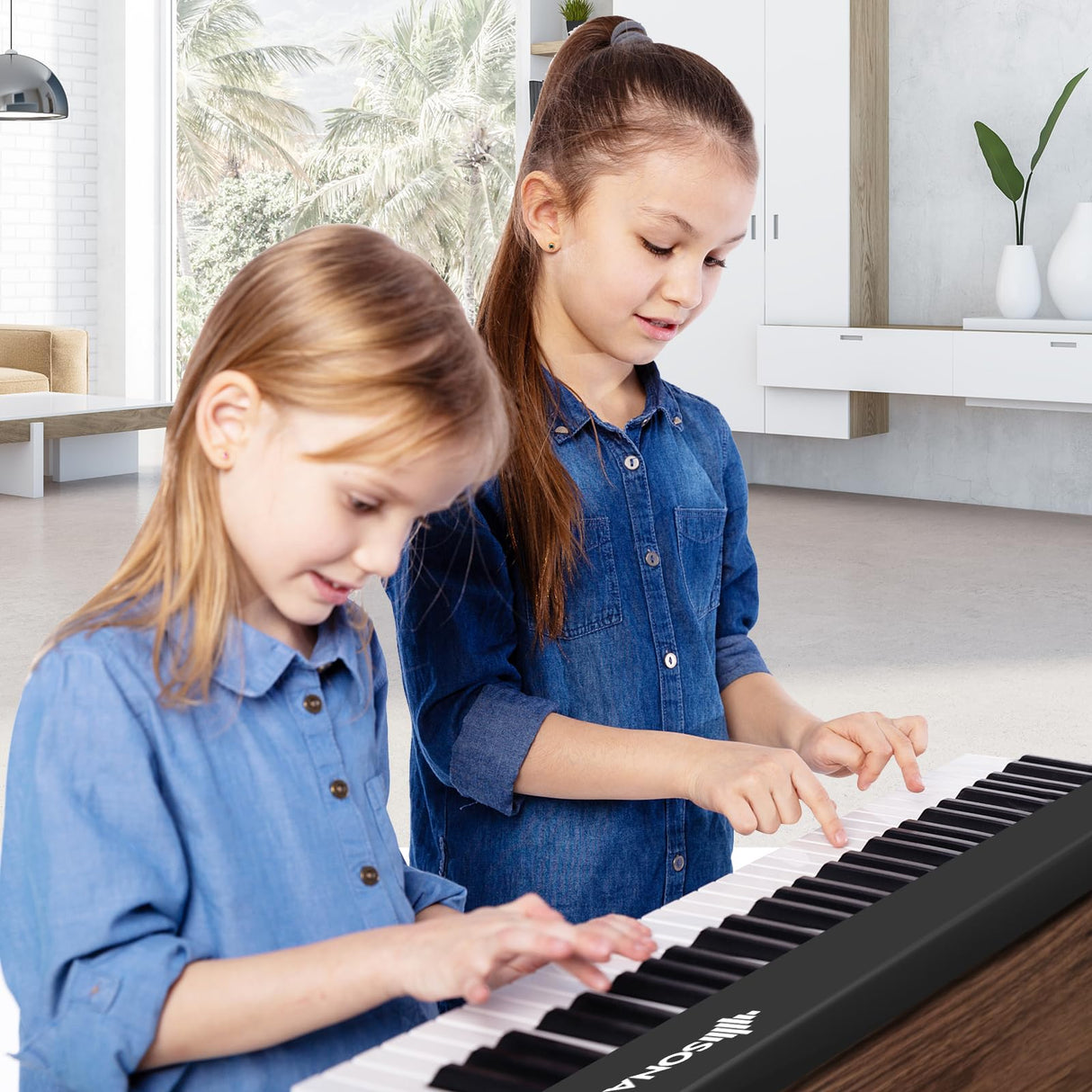 HONEY JOY Foldable 61-Key Piano Keyboard, Portable Electric Piano w/Full Size Keys, Music Stand (Black)