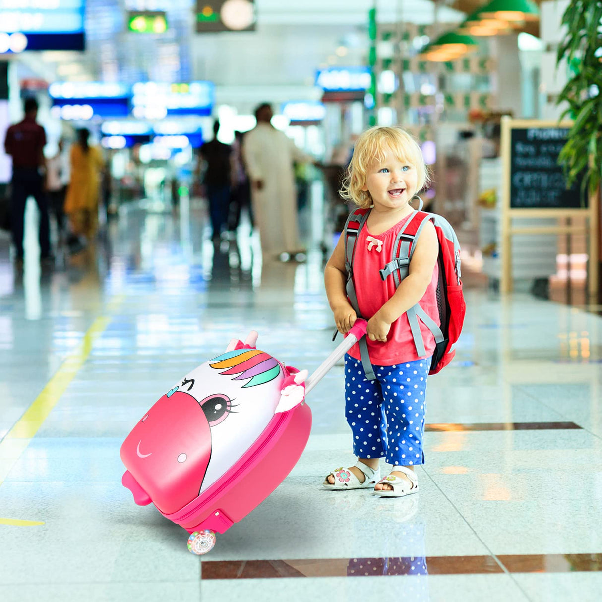 BABY JOY Kids Luggage, 16” Hard Shell Carry-On Suitcase w/Light-Up LED Rolling Wheels