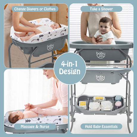 BABY JOY Baby Bathtub with Changing Table