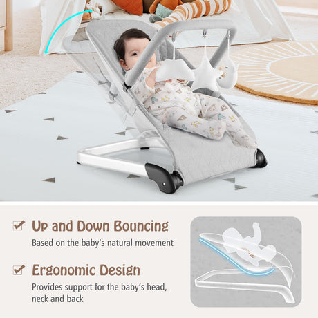 BABY JOY Baby Bouncer, Foldable Baby Rocker with 5-Point Safety Harness