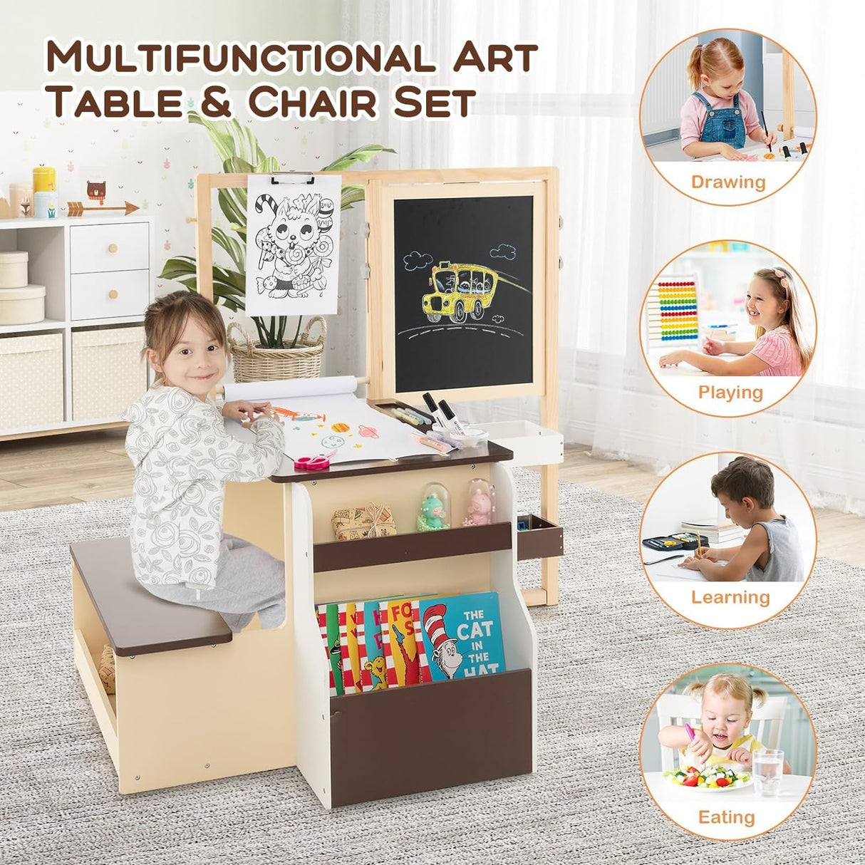 HONEY JOY Easel for Kids Wooden Art Easel with Double-Sided Blackboard & Whiteboard, Paper Roll for Drawing