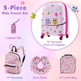 BABY JOY 5 Pieces Kids Luggage Set, Carry-on Children Rolling Suitcase Set w/Backpack, Neck Pillow, Name Tag, Lunch Bag