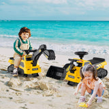 HONEY JOY 3-in-1 Kid Ride on Tractor w/Adjustable Arms, Electric Excavator Bulldozer Toy Road Roller w/Music