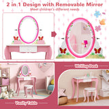 HONEY JOY Kids Vanity Table & Stool Set, Girls Makeup Dressing Desk Chair