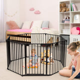 BABY JOY 3-in-1 Baby Metal Safety Gate, 8-Panel Baby Playpen Fence Gate, Foldable Baby Pet Gate Extra Wide