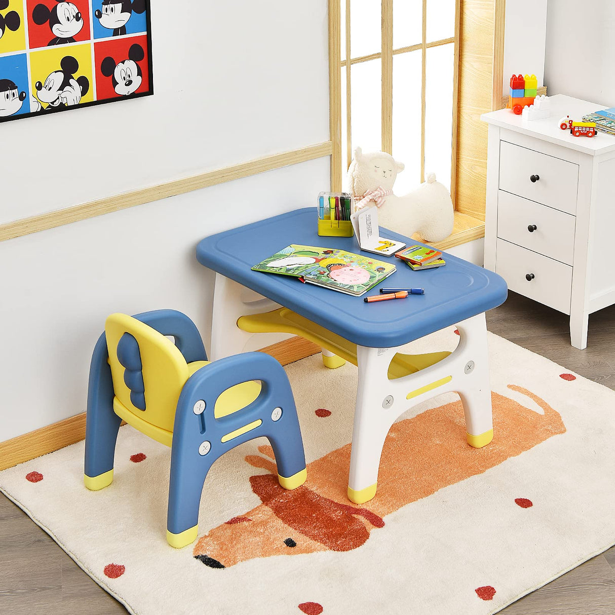 HONEY JOY Kids Table and Chair Set, Kids Activity Table w/Cute Dinosaur Shape Chair