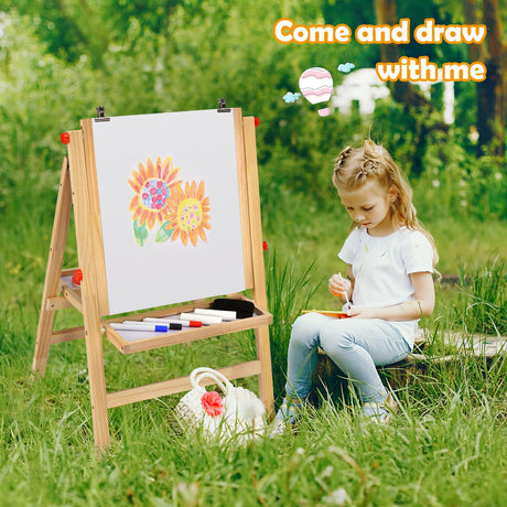 BABY JOY Kids Art Easel, 3-in-1 Wooden Toddler Easel w/Paper Roll, Storage Tray, Eraser