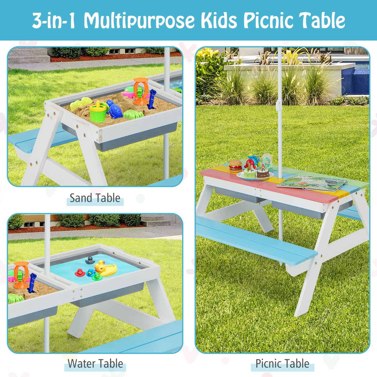 HONEY JOY 3-in-1 Kids Picnic Table Set