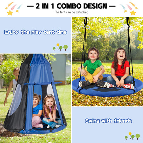 HONEY JOY 100CM Kids Detachable Hanging Chair Swing Tent, 2 in 1 Hammock Nest Pod Hanging Swing Seat