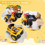 HONEY JOY Kids Ride on Excavator, Construction Digger Pulling Cart with Helmet, 3 Toy Stones