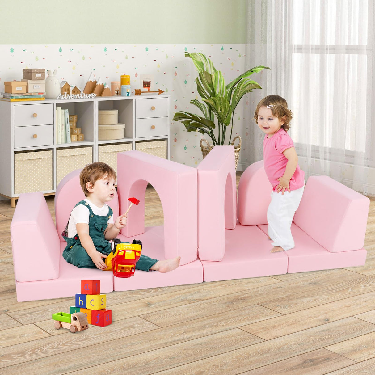 8-Piece Modular Kids Sofa Play Couch, Convertible Climb & Crawl Foam Playset with Comfy Suede Fabric