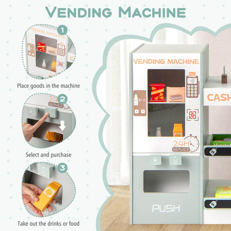 HONEY JOY Kids Grocery Store Playset, Wooden Pretend Play Supermarket w/Vending Machine