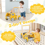 2-in-1 Wooden Baby Walker Toddler Montessori Push and Pull Walker w/Tool Kit Toy